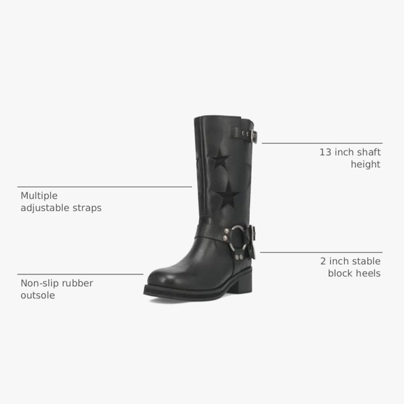 Black Moto Star Biker Boots - Picture 2 of 6